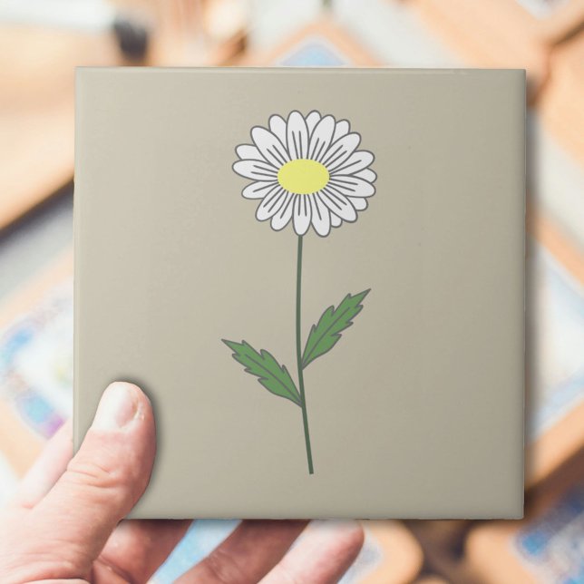 Botanical Daisy Pastel Flower Brown Ceramic Tile (Daisy Flower Brown Ceramic Tile)