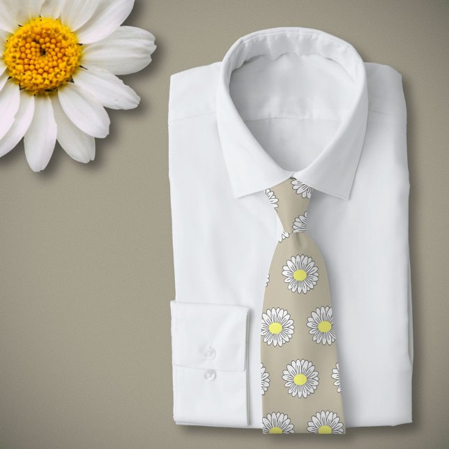 Botanical Daisy Pastel Flower Brown Tie (Daisy Flower Light Brown Neck Tie)