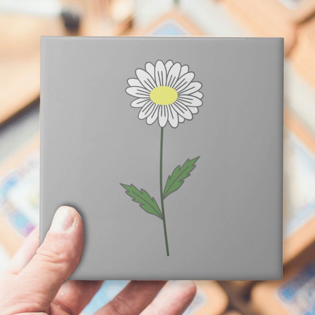 Botanical Daisy Pastel Flower Grey Ceramic Tile (Daisy Flower Gray Ceramic Tile)