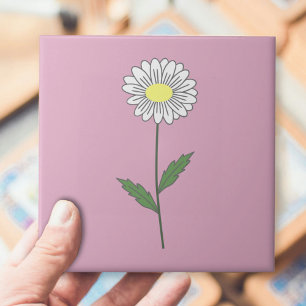 Botanical Daisy Pastel Flower Pink Ceramic Tile