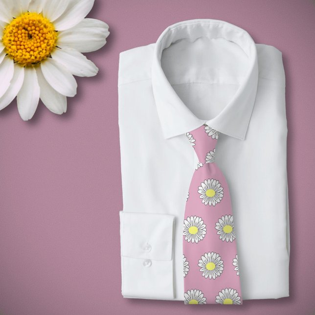Botanical Daisy Pastel Flower Pink Tie (Daisy Flower Pink Neck Tie)