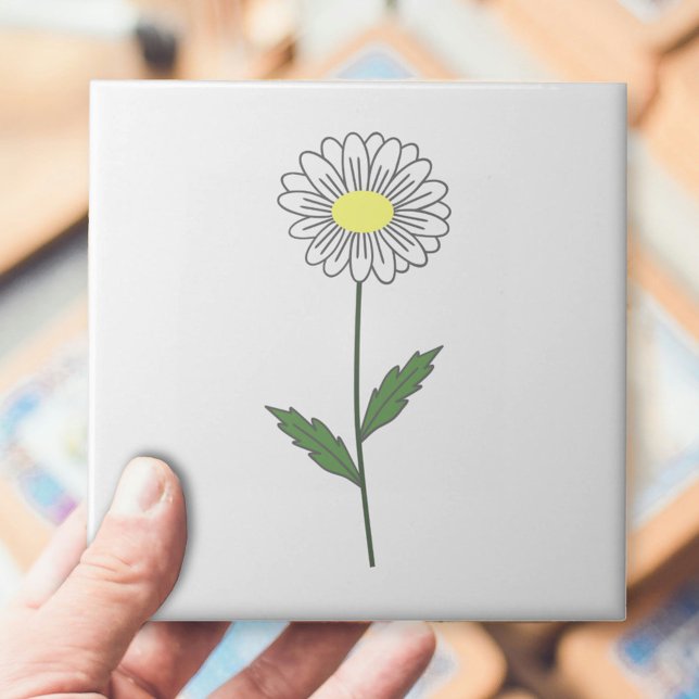 Botanical Daisy Pastel Flower White Ceramic Tile (Daisy Flower White Ceramic Tile)