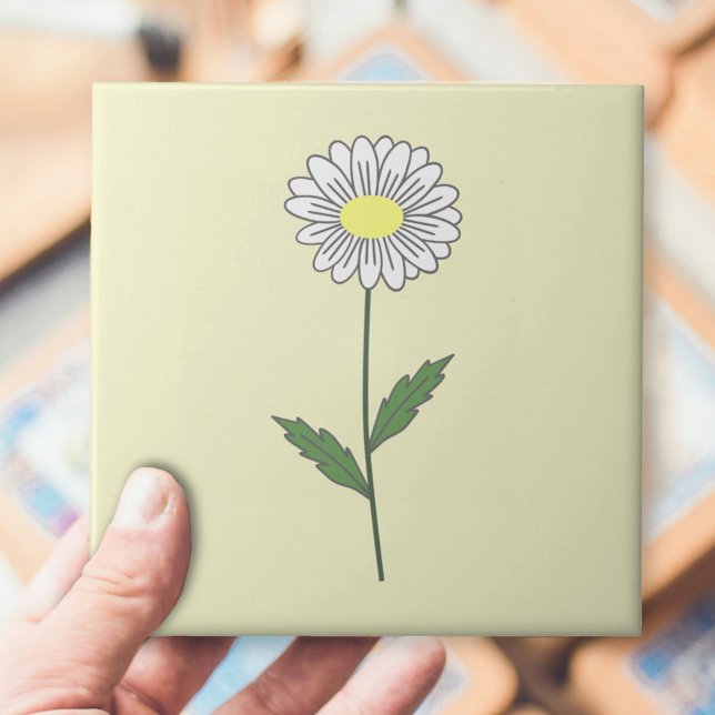 Botanical Daisy Pastel Flower Yellow Ceramic Tile (Daisy Flower Yellow Ceramic Tile)