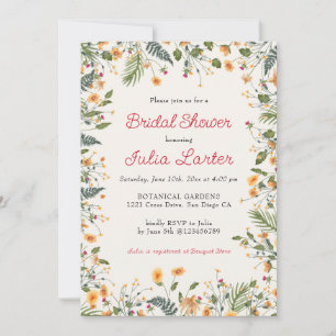 Botanical Daisy Peony Flower Garden Bridal Shower Invitation