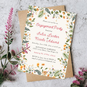 Botanical Daisy Peony Flowers Engagement Party Invitation