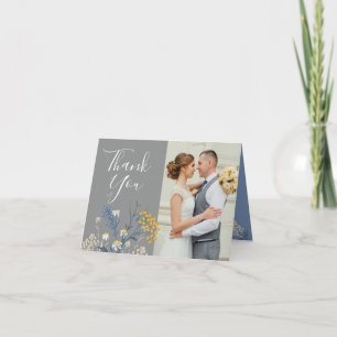 Botanical Daisy Yellow & Blue Wedding Thank You Card