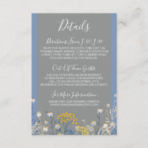 Botanical Daisy Yellow & Navy Details / Directions Enclosure Card