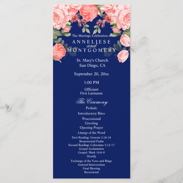 Botanical Dark Blue and Coral Flower - Program (Front)