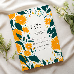 Botanical dark green citrus orange fruit RSVP Invitation