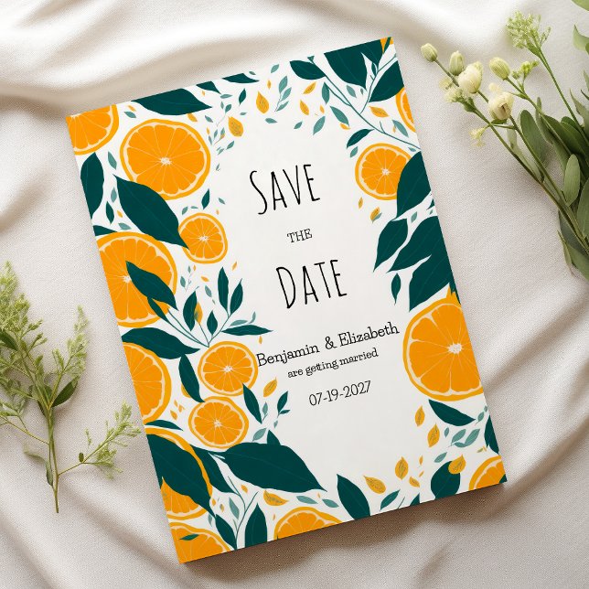 Botanical dark green citrus orange Save the Date  Invitation (Botanical dark green citrus orange Save the Date)