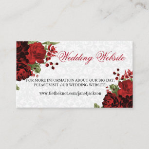Botanical Dark Red Floral Design - Wedding Website Enclosure Card
