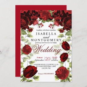 Botanical Dark Red Floral Wedding Invitation