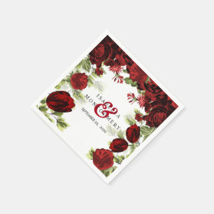 Botanical Dark Red Floral Wedding Napkin