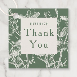 Botanical Dark Sage Cream Floral Modern Thank You Favour Tags