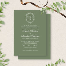 Botanical Deep Sage Green Monogram Crest Wedding