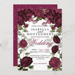Botanical Deep Wine Floral Wedding Invitation