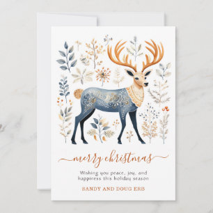 Botanical Deer Blue Christmas Holiday Card