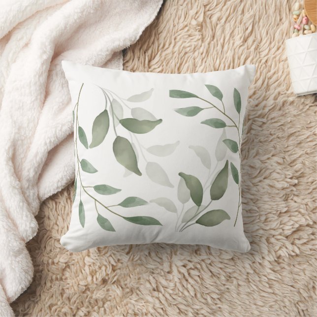 Botanical Delicate Green Leaves Design Cushion (Blanket)