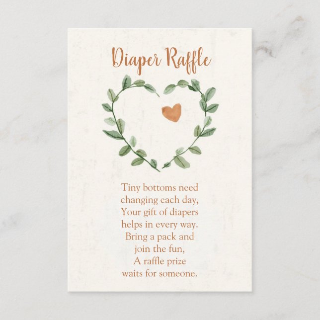 Botanical Diaper Raffle Card – Minimal Eucalyptus (Front)