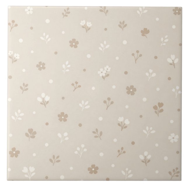 Botanical Dot Pattern Ceramic Tile (Front)