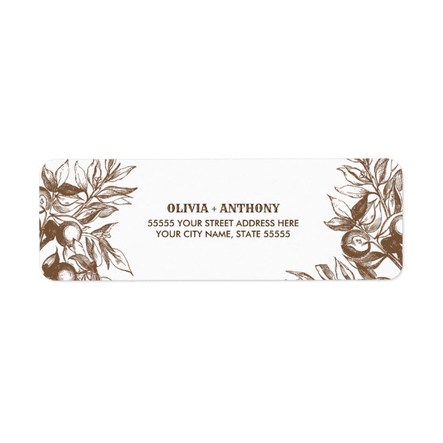 Botanical Drawing Rustic Return Address Label (Front)