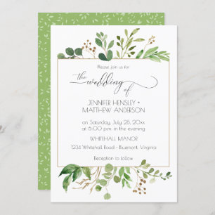 Botanical Dream Green and Golden Brown Leaves   Invitation