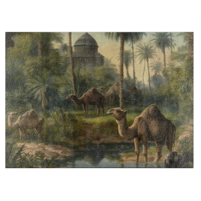 Botanical: dromedaries in the jungle near a river cutting board (Front)