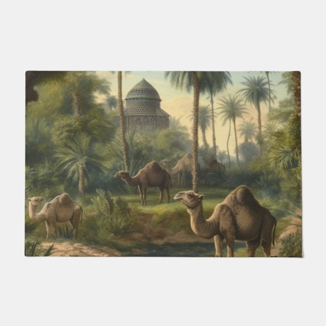 Botanical: dromedaries in the jungle near a river doormat (Front)
