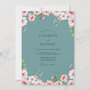 Botanical Dusty Aqua Peony Wedding Invitation