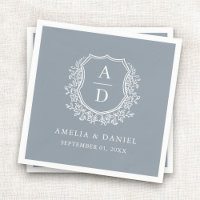 Botanical Dusty Blue Crest Wedding Monogram