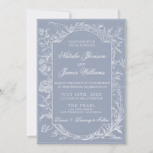 Botanical Dusty Blue Floral Boho classy Wedding  Invitation