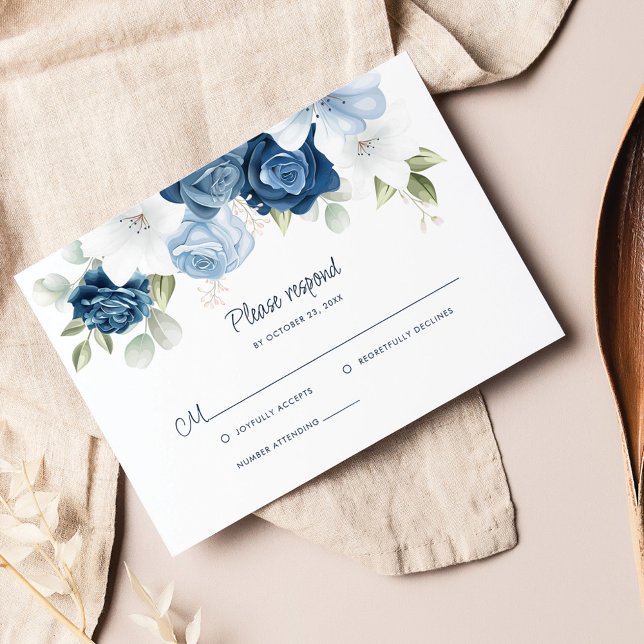 Botanical Dusty Blue Floral RSVP Card (Dusty Blue Floral Wedding RSVP Card)