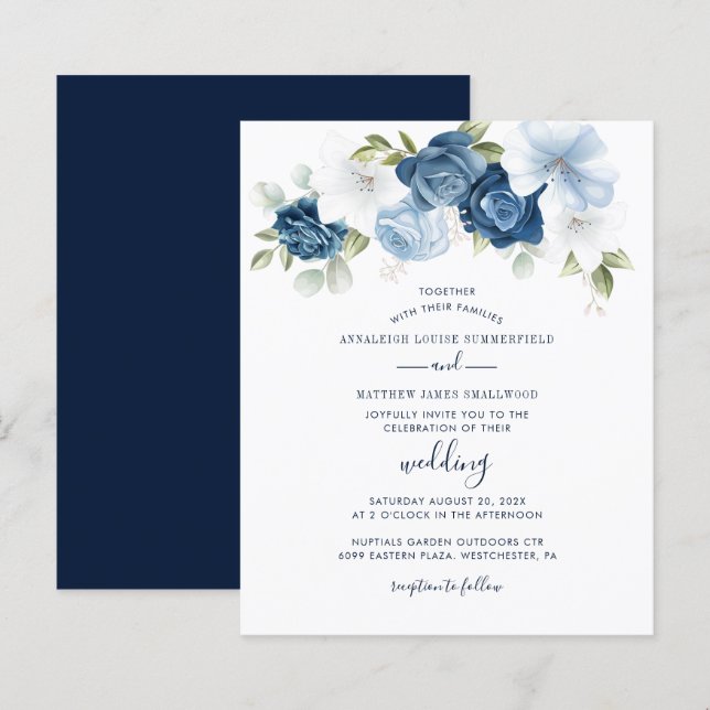 Botanical Dusty Blue Floral Wedding Invitation (Front/Back)
