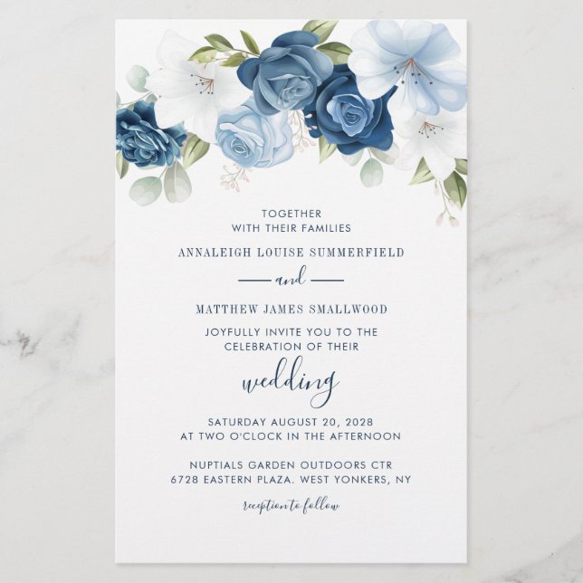 Botanical Dusty Blue Greenery Budget Wedding Stationery (Front)