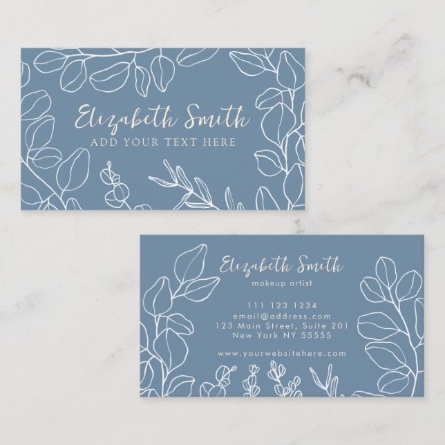 Botanical Dusty Blue Minimalist Business Card (Front/Back)