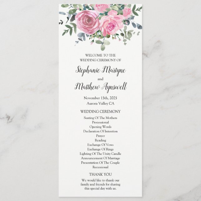 Botanical Dusty Pink Floral Eucalyptus Program (Front)