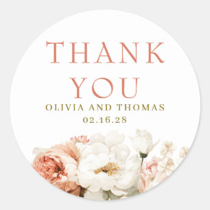 Botanical Dusty Rose Cream Floral Thank You Classic Round Sticker
