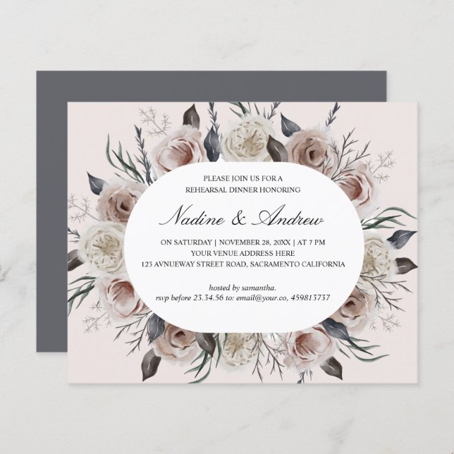 Botanical Dusty Rose Grey Wedding rehearsal dinner (Front/Back)