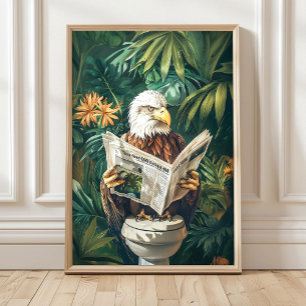 Botanical Eagle on Toilet Print, Funny Bathroom De Poster