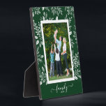 Botanical Easel Back Frameless Photo Holder Plaque<br><div class="desc">Tabletop plaque with a built-in easel features your favourite photo surrounded with a beautiful border of white foliage, dots and berries on a green background. CHANGE the background colour to MATCH your photo. CHANGE the FAMILY text to anything - TIP: put your text between the two squares to retain the...</div>