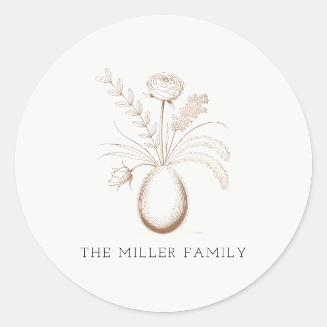 Botanical Easter Personalized Round Sticker (Front)