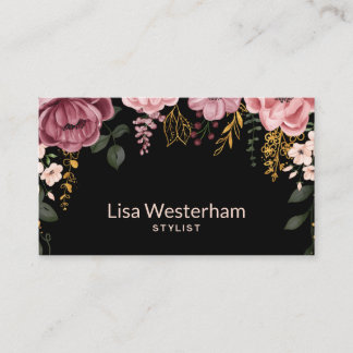 Botanical Elegance: Black & Pink Floral Business Card