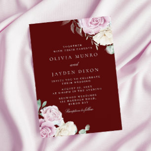 Botanical Elegance: Blush White Burgundy Wedding Invitation