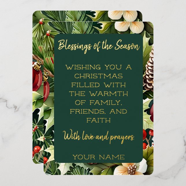 Botanical Elegance Christmas  Foil Holiday Card (Front/Back)