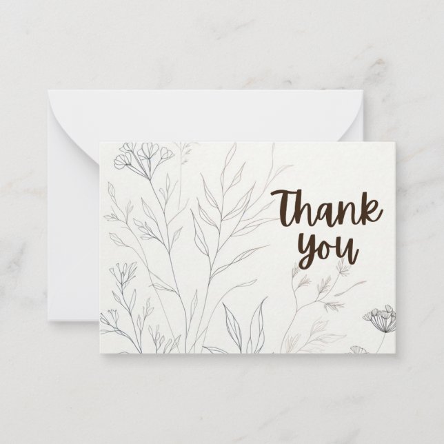 Botanical Elegance: Minimalist Thank You Flat Note Card (Front)