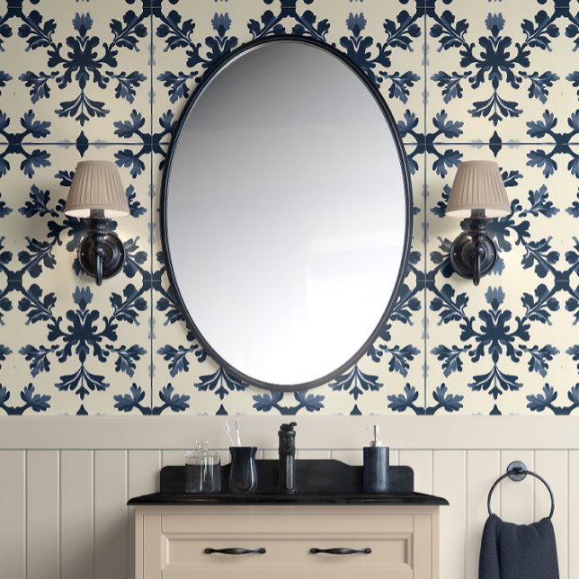 Botanical Elegance - Navy and Ivory - Traditional Wallpaper (Navy Botanical Grace Peel and Stick Wallpaper)
