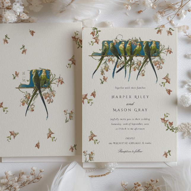 Botanical Elegance Parrot Wedding Invitation Suite (Creator Uploaded)