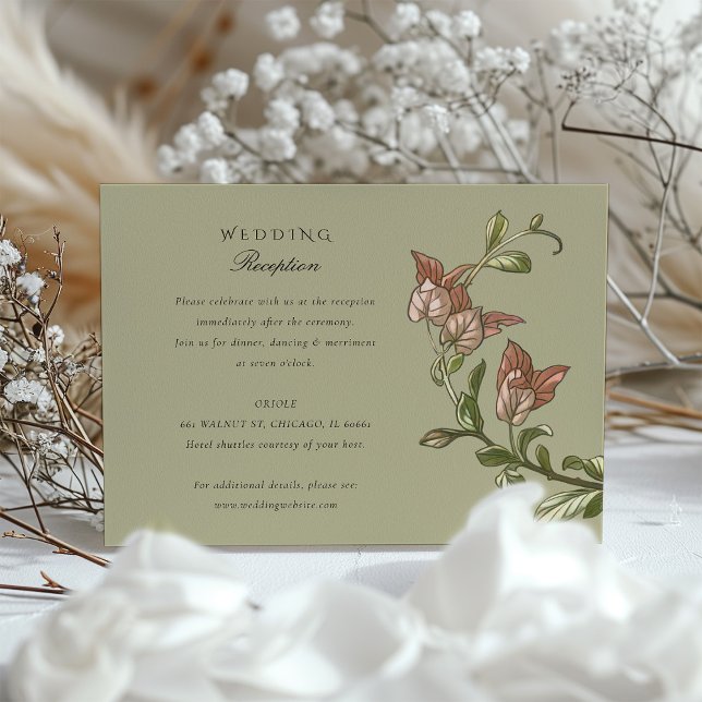 Botanical Elegance Parrot Wedding Reception Card (Creator Uploaded)