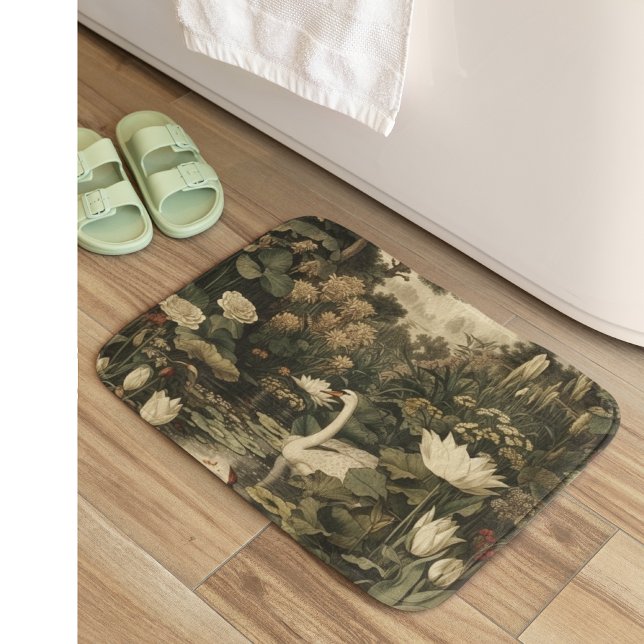 Botanical Elegance – Swan in the Forest Bath Mat (Creator Uploaded)