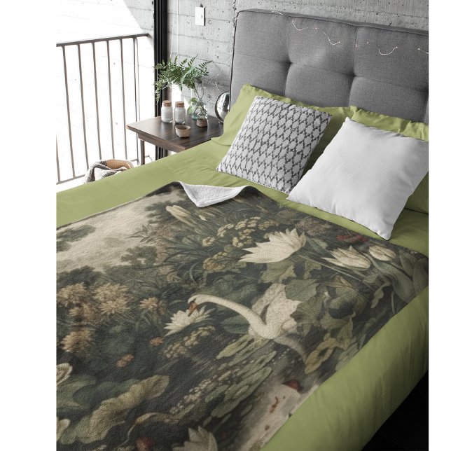Botanical Elegance – Swan in the Forest Fleece Blanket (Creator Uploaded)